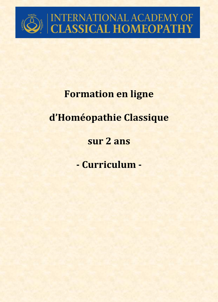 E-Leaning program on Classical Homeopathy. Curriculum of the 2 year course